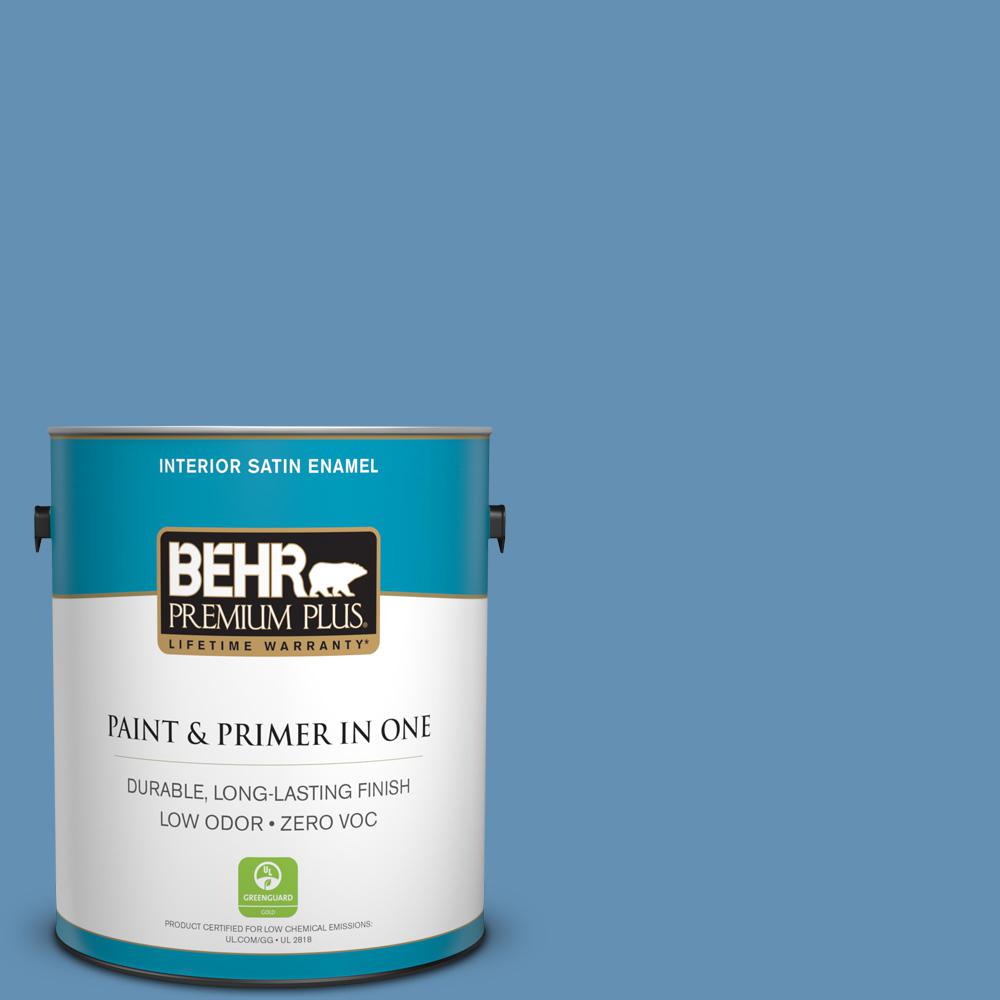 BEHR Premium Plus 1 gal. M5104 Brittany Blue Satin Enamel Zero VOC Interior Paint and Primer