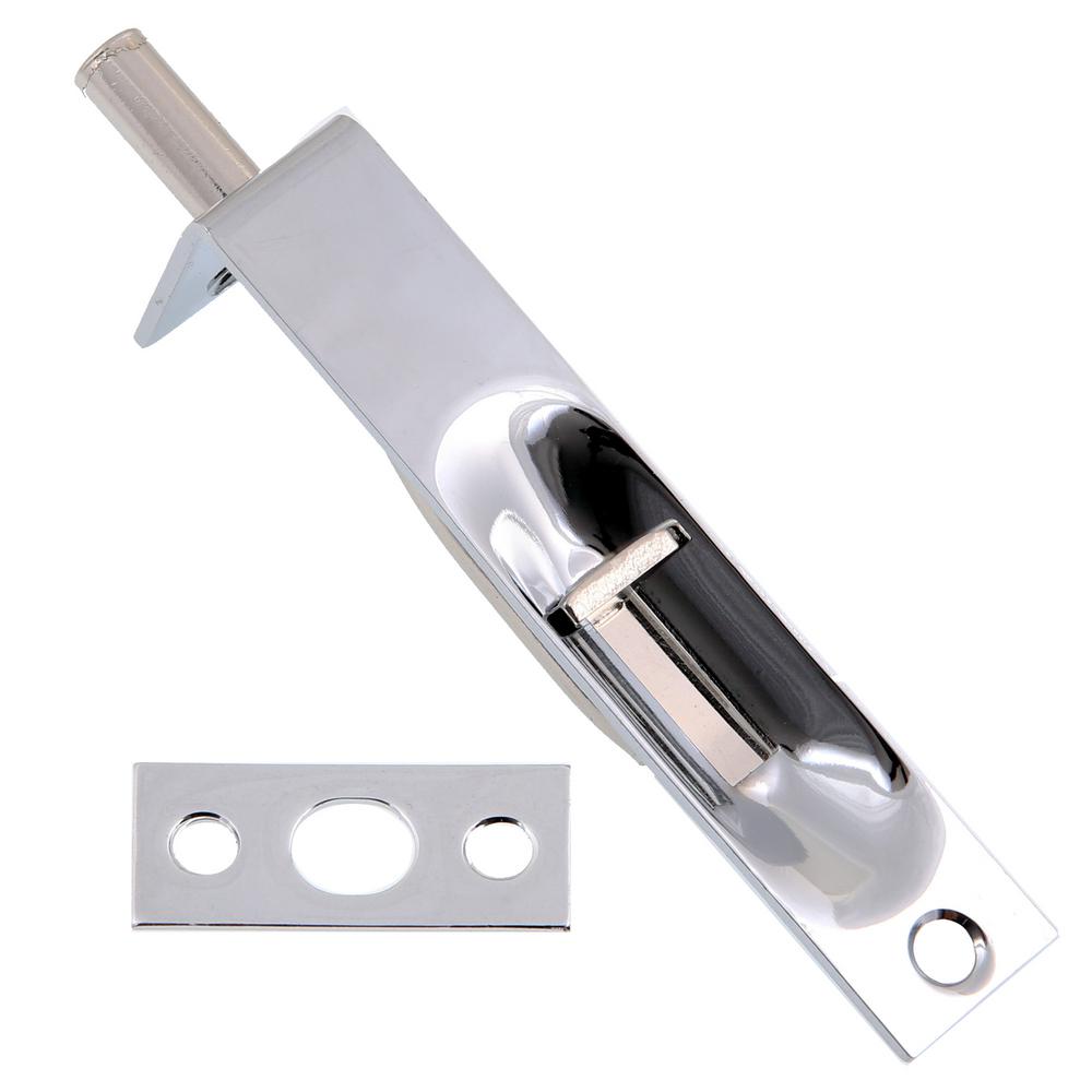 4 in. Solid Brass Flush Bolt with Square End in Polished Chrome11014