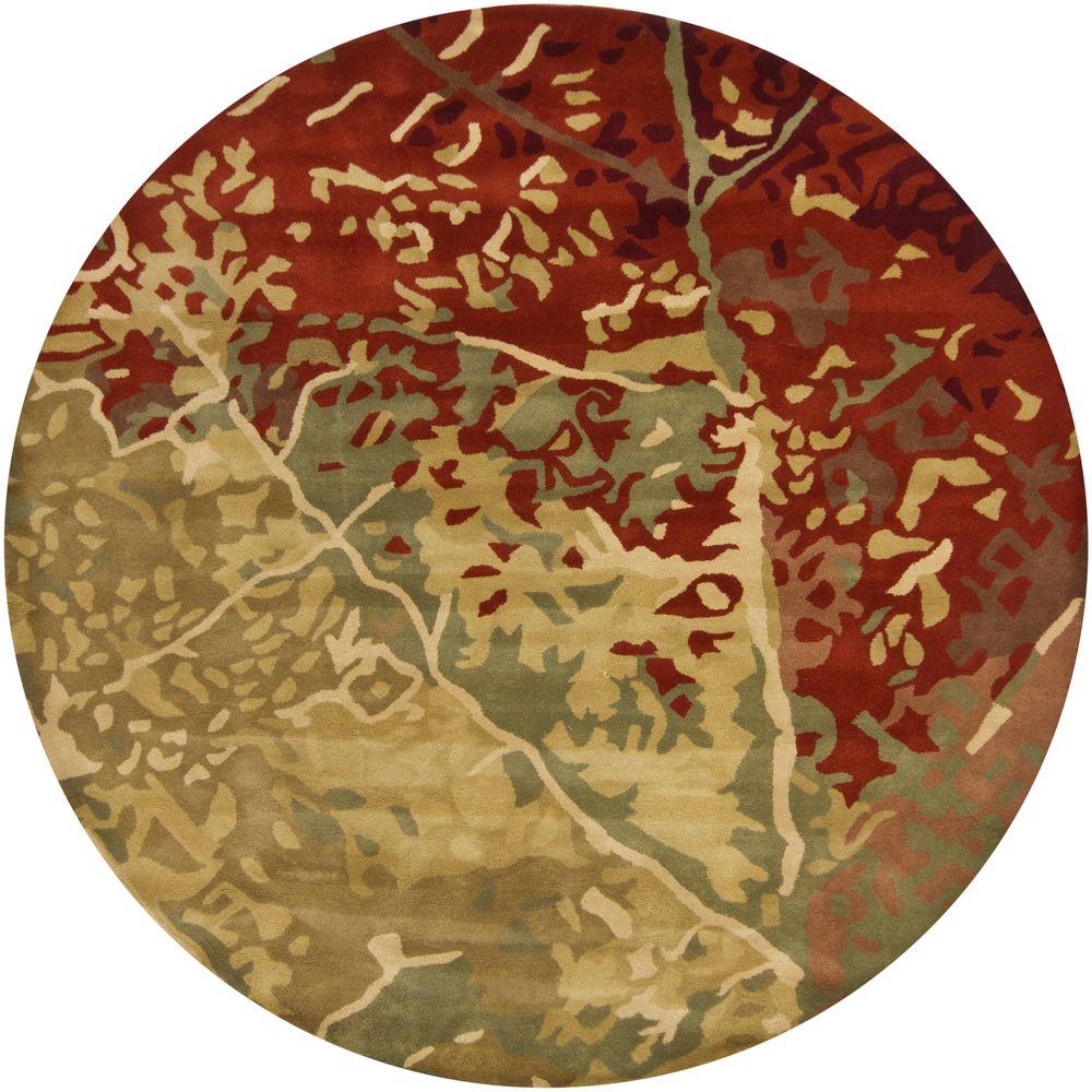 Chandra Nirvana Green Red Burdy Brown 8 Ft Indoor Round Area Rug Chandra Nirvana Green Red Burdy Brown 8 Ft Indoor Round Area Rug