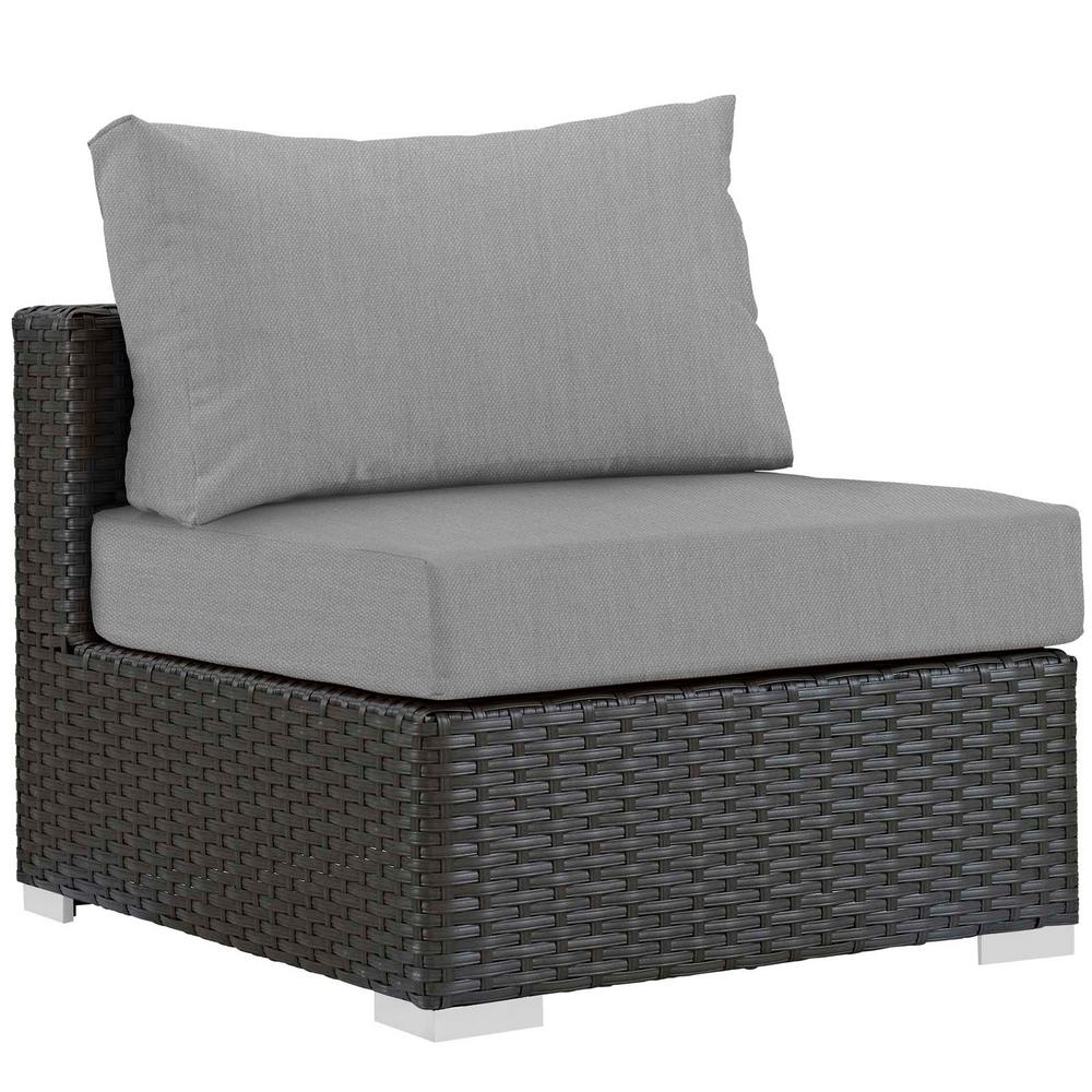 Modway Sojourn Patio Fabric Sunbrella Wicker Armless Middle Outdoor Sectional Chair With Canvas Gray Cushions Eei 1854 Chc Gry The Home Depot