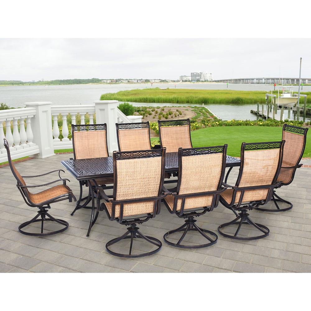 Hanover Manor 9-Piece Rectangular Patio Dining Set with Eight Swivel