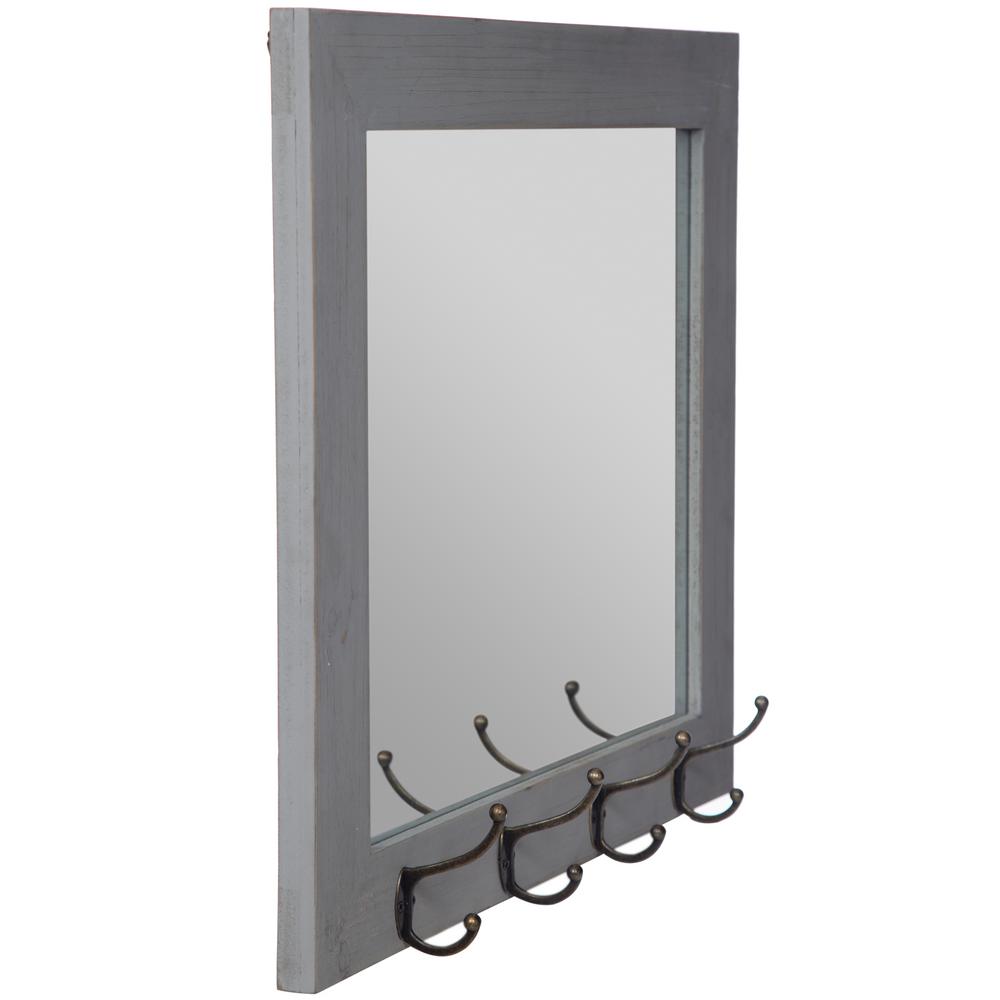 Pinnacle Rustic Entryway Hooks Rectangular Gray Decorative Mirror