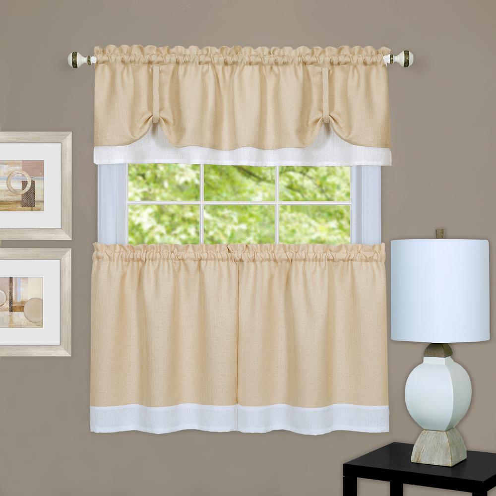Achim Darcy Tan/White Polyester Tier and Valance Curtain Set - 58 in. W