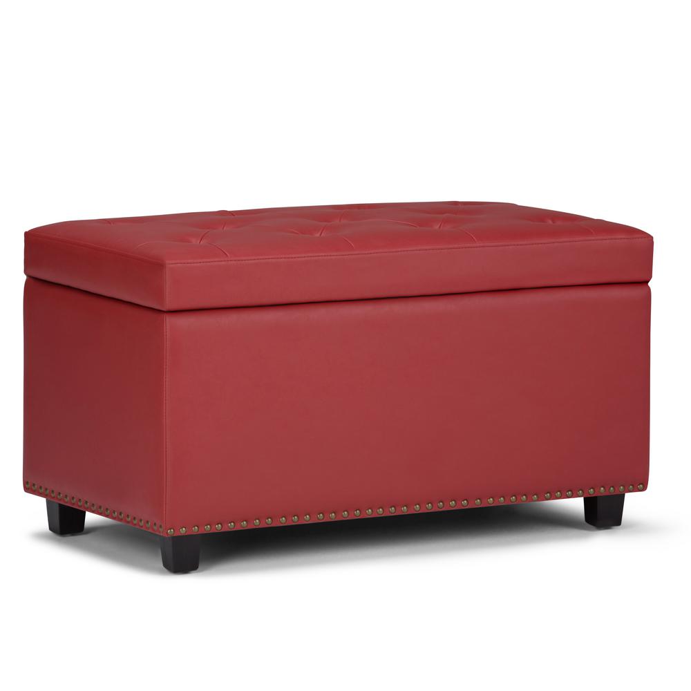 Simpli Home Hannah Crimson Red PU Faux Leather Storage OttomanAXCOT