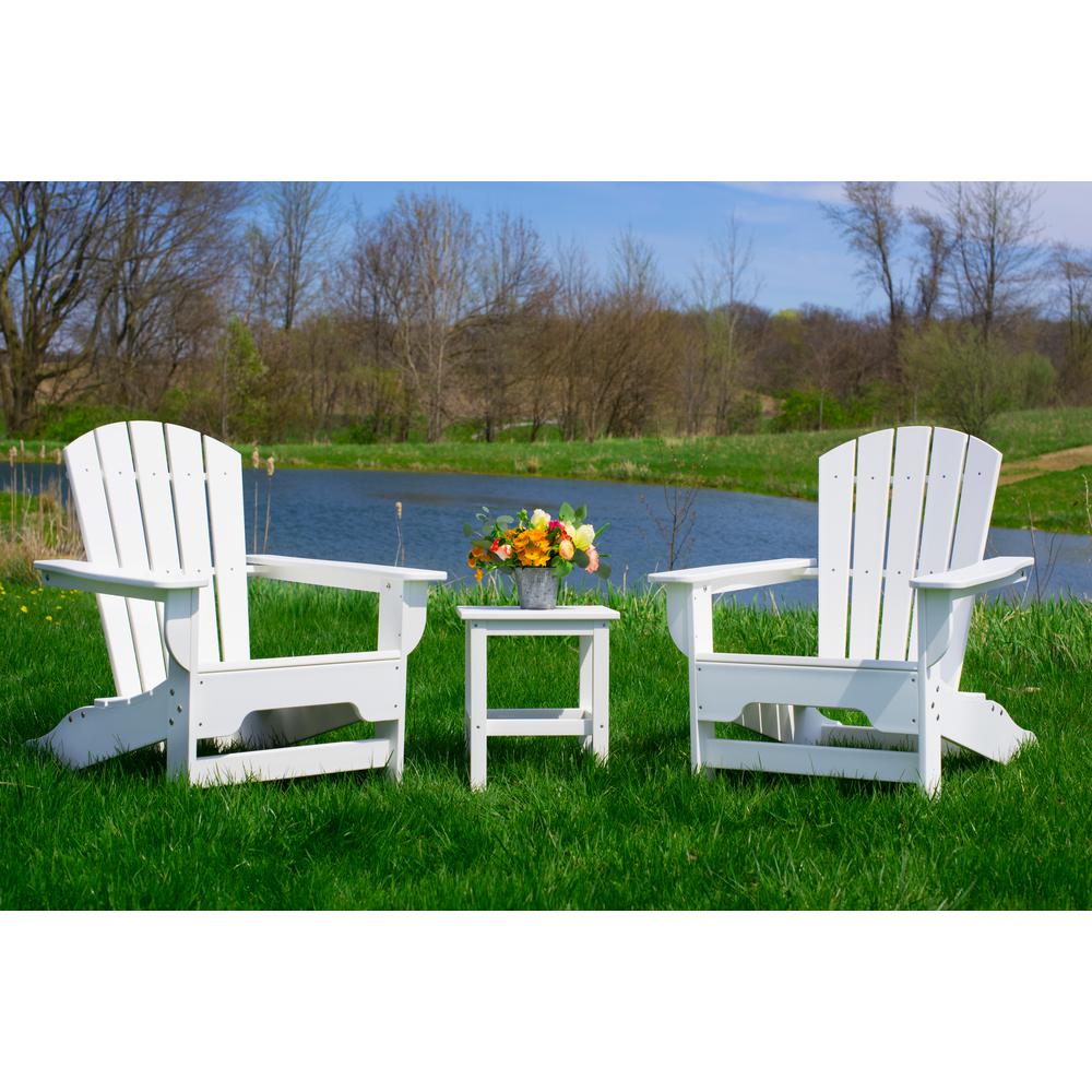 Durogreen Boca Raton White 3 Piece Recycled Plastic Patio Curveback Adirondack Chat Set Br3529setwh The Home Depot