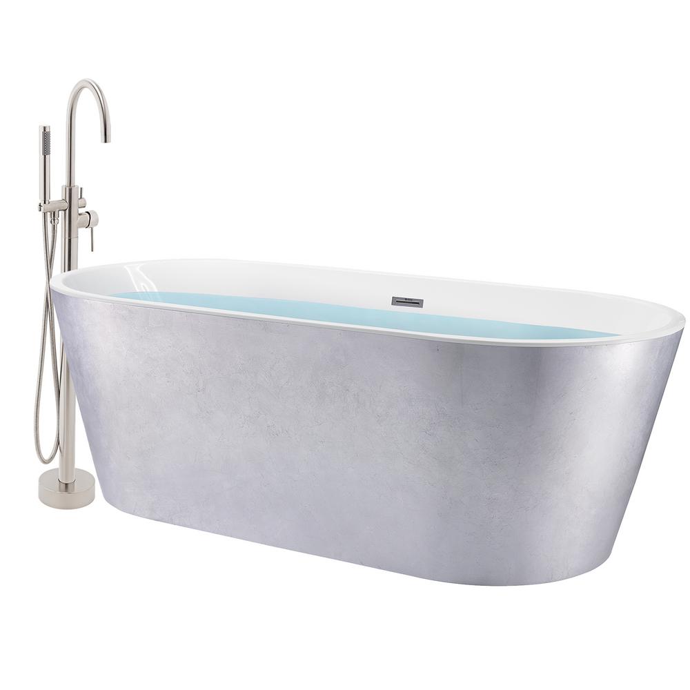 AKDY 67 in. Glossy Silver Foil Fiberglass NonWhirlpool Bathtub with