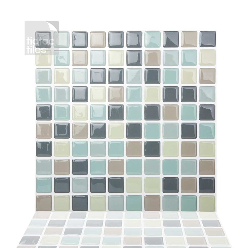 Tic Tac Tiles Mosaic Mintgray 10 In W X 10 In H Peel And Stick Self Adhesive Decorative Mosaic Wall Tile Backsplash 5 Tiles Hd Sqw10 5 The Home Depot