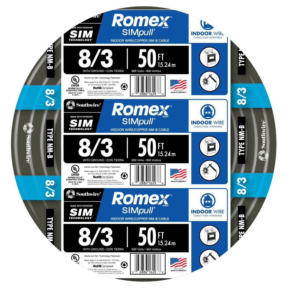 Southwire 50 Ft 8 3 Stranded Romex SIMpull CU NM B W G Wire 63949232 