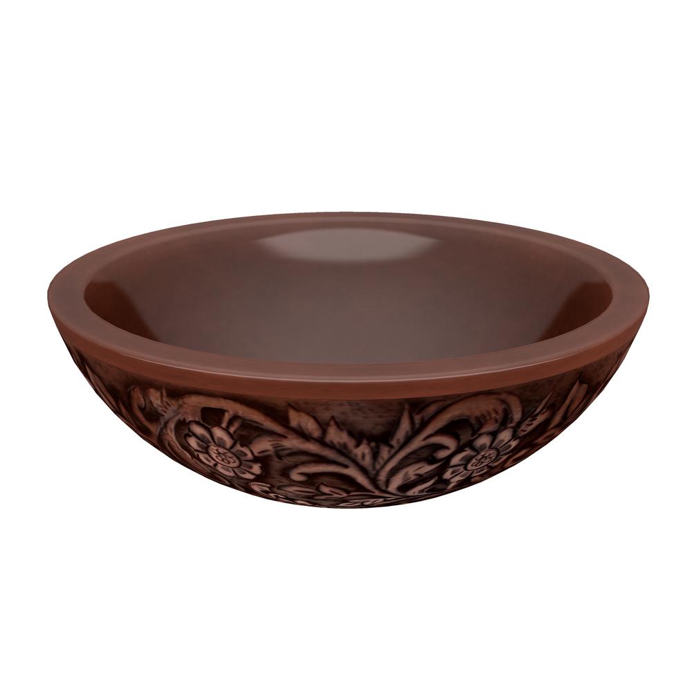 Anzzi Swell 16 In Handmade Vessel Sink Polished Antique Copper With Fl Design Exterior