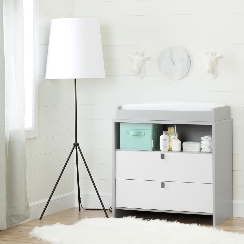 grey and white changing table