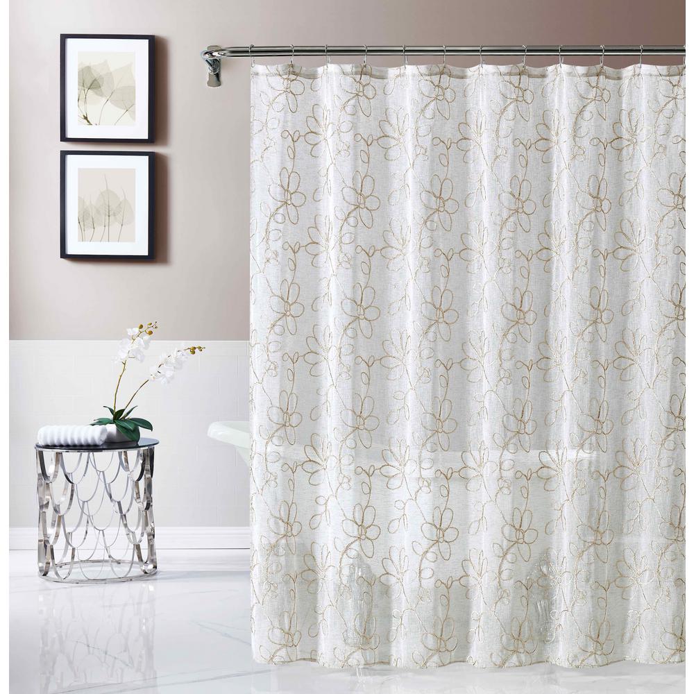 Dainty Home Rita 70 in. x 72 in. Linen Embroidered Shower Curtain ...