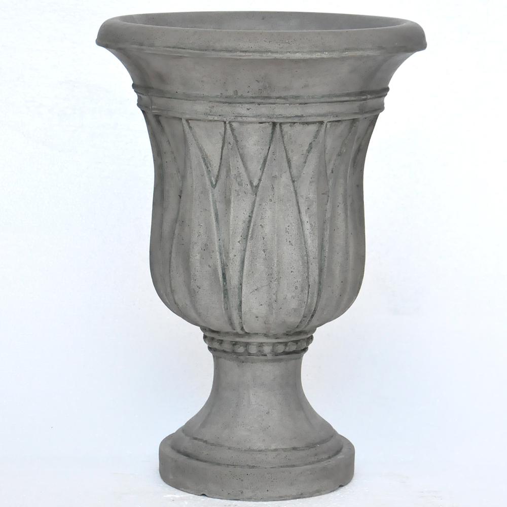 Fiberglass Urn Planter Black Indoor Outdoor Lightweight Drainage Holes 21-In