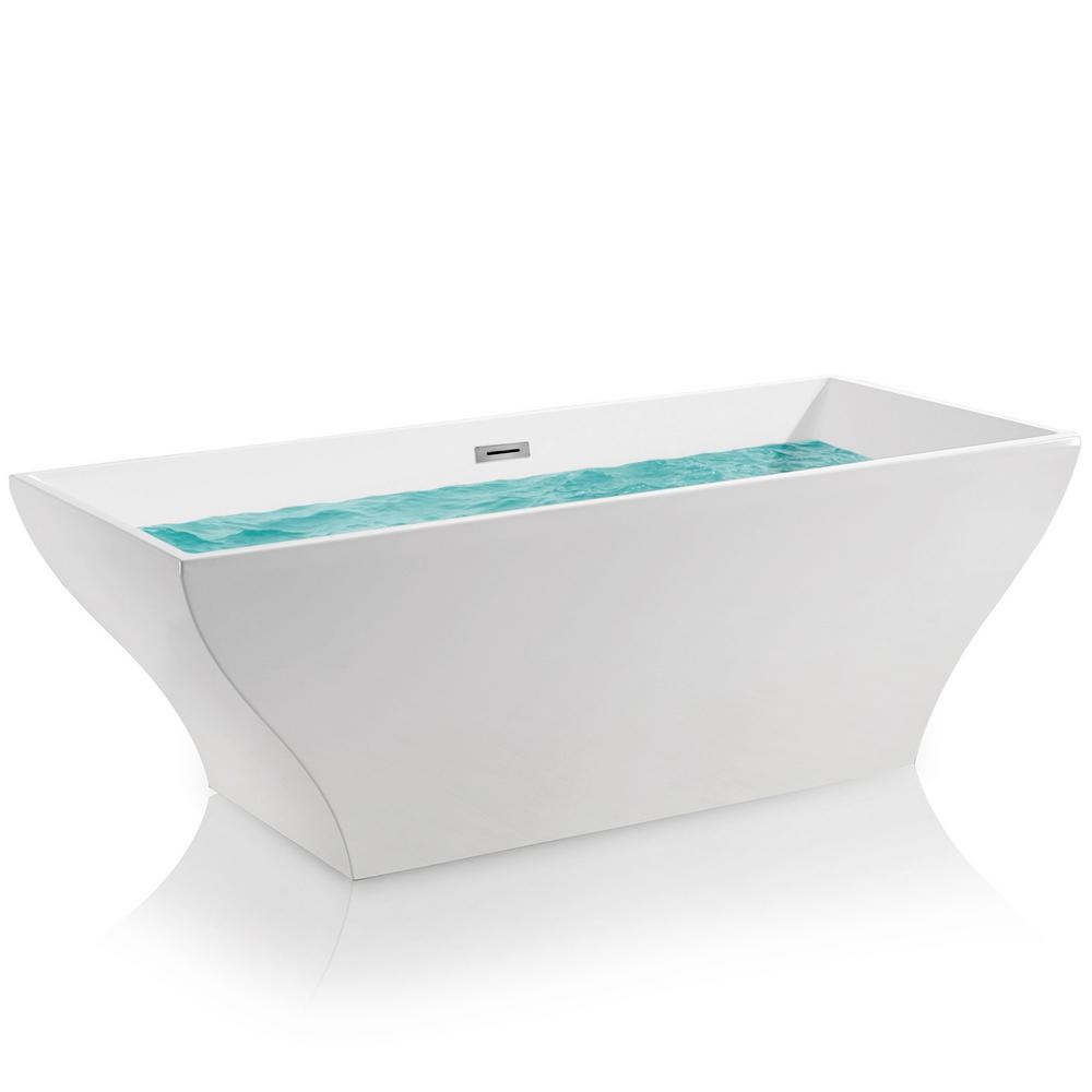 Akdy 66 96 In Acrylic Center Drain Rectangular Double Ended Flatbottom Freestanding Bathtub In White