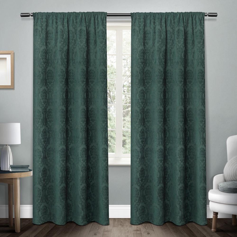 Damask Teal Chenille Heavyweight Jacquard Medallion Rod Pocket Top