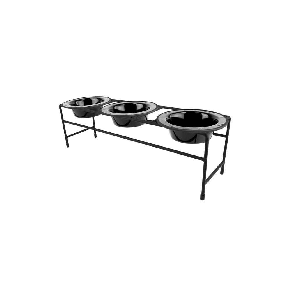 Platinum Pets Modern Triple Diner Feeder With Stainless Steel Cat Dog Bowls Midnight Black Platinum Pets Modern Triple Diner Feeder With Stainless Steel Cat Dog Bowls Midnight Black