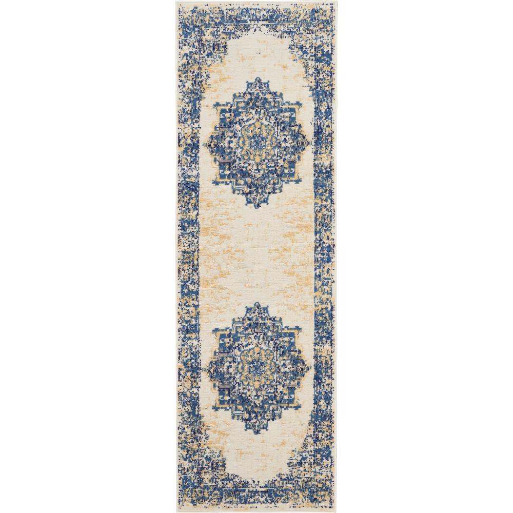 Nourison Grafix 2 X 8 Runner White And Blue Persian Hallway Rug