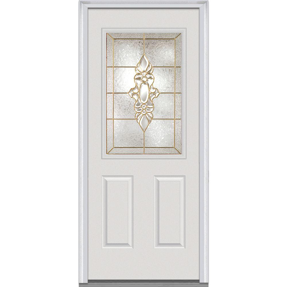 MMI Door 34 in. x 80 in. Heirloom Master LeftHand 1/2 Lite 2Panel Classic Primed Steel Prehung