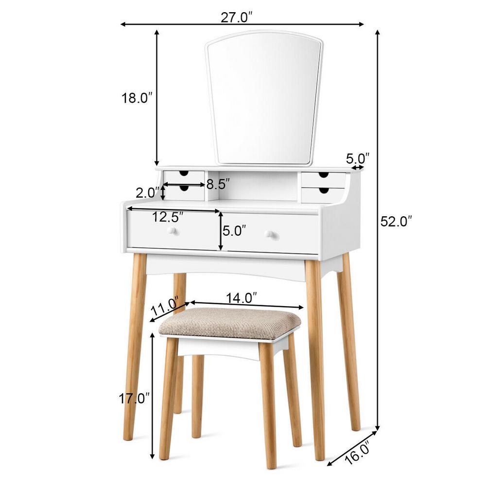 Costway 2 Piece White Vanity Table Set With Mirror 6 Drawer