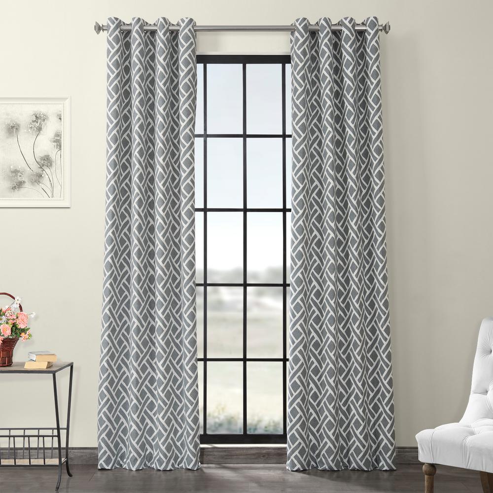 Exclusive Fabrics Furnishings Martinique Gray Grommet Room Darkening Printed Cotton Curtain 50 In W X 84 In L