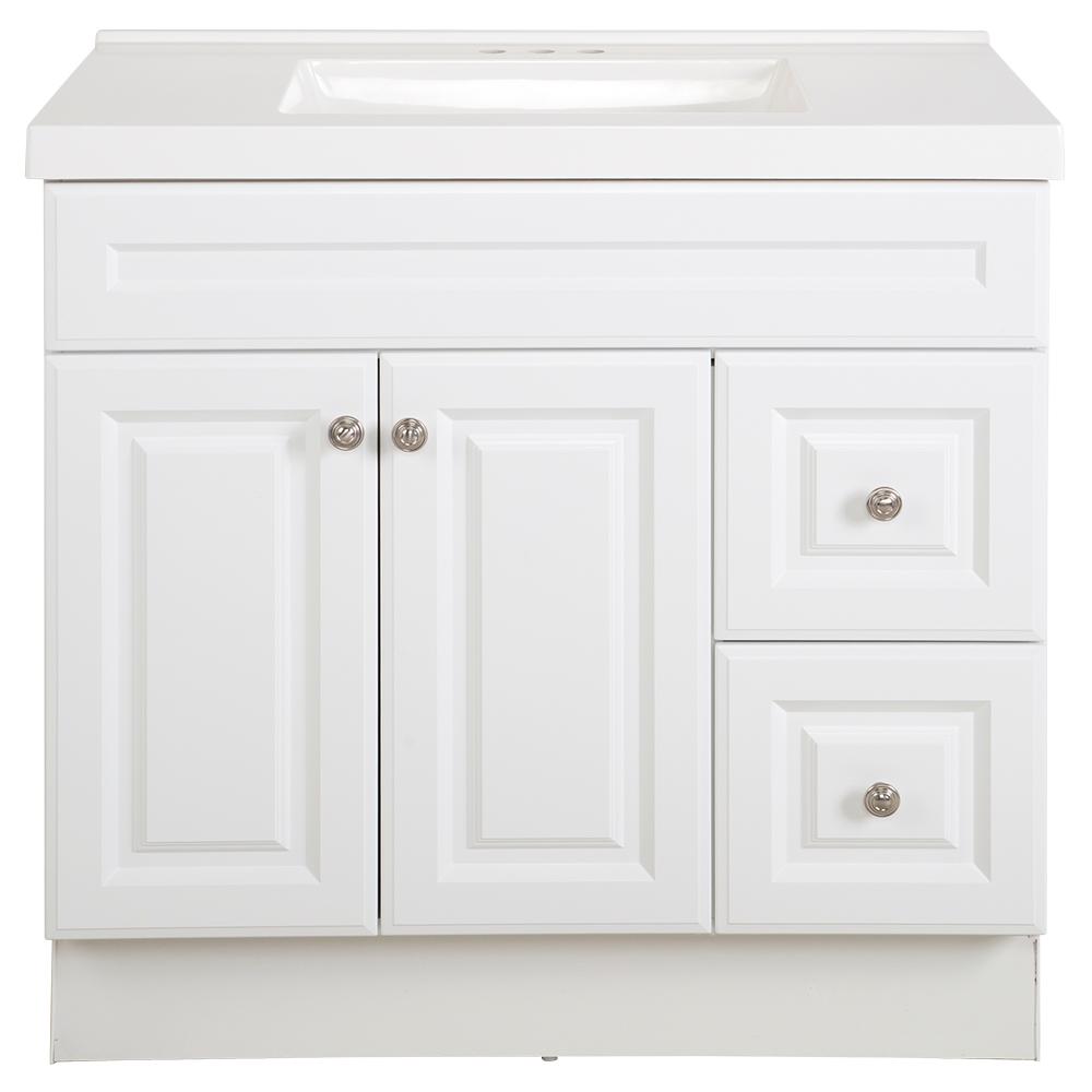 Glensford 37 In W X 22 D Bathroom Vanity White With Cultured Marble Top Sink