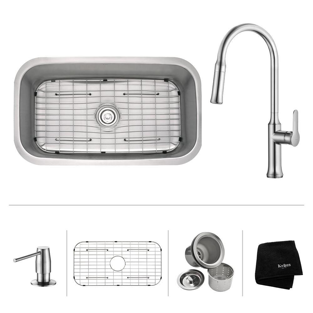 Kraus All In One Undermount Stainless Steel 32 In Single Bowl