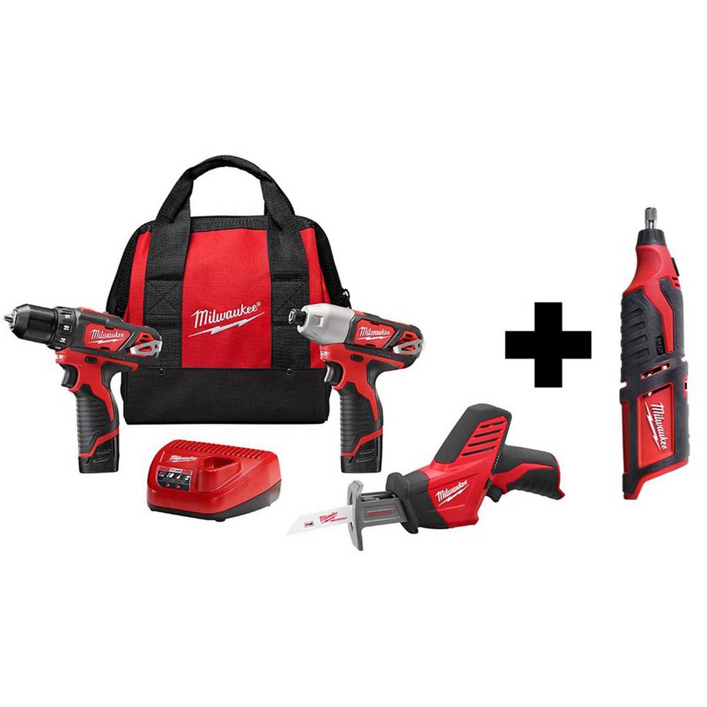 Milwaukee M12 12 Volt Lithium Ion Cordless Combo Tool Kit 3 Tool With Two 15 Ah Batteries And 0014