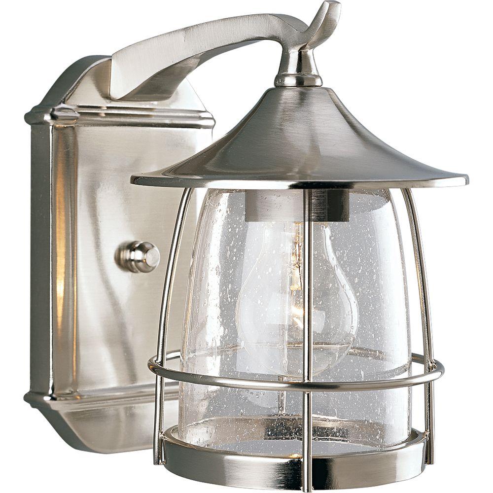 Progress Lighting Prairie Collection 1 Light 9 In Outdoor Brushed Progress Lighting Prairie Collection 1 Light 9 In Outdoor Brushed Nickel Wall Lantern P5763 09 The Home Depot
