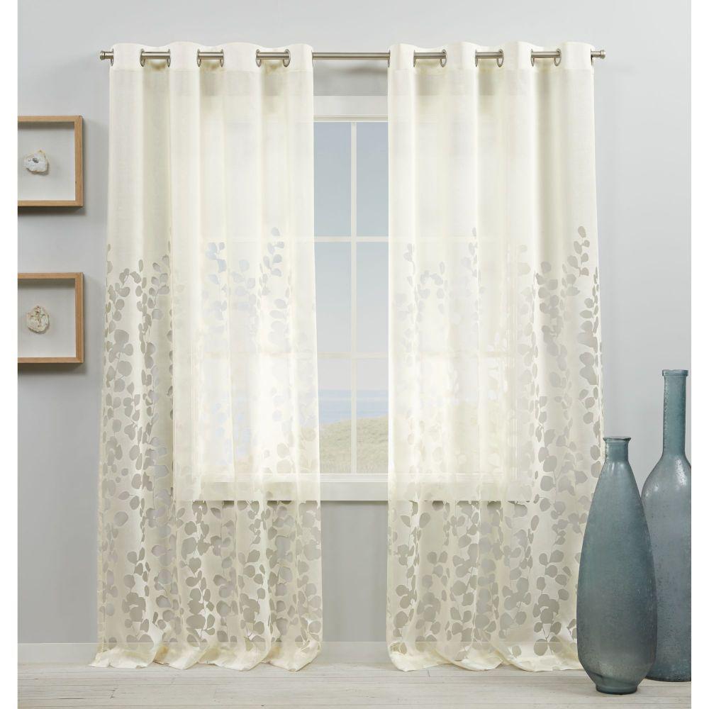 Wilshire Ivory Sheer Grommet Top Curtain Panel 54 in. W x 84 in. L (2