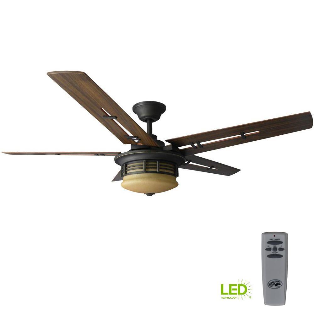 Hampton Bay Remote Control Included Ceiling Fans Lighting Pendleton 52 In Led Indoor Oil Rubbed Bronze Ceiling Fan With Light Kit And Remote