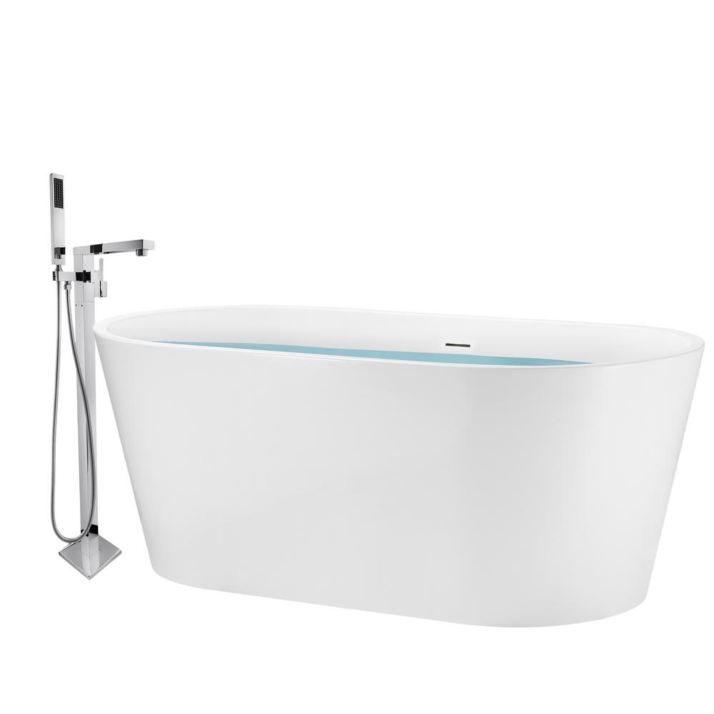 AKDY Freestanding Bathtub 59 in. White Acrylic Bathtub Modern Stand