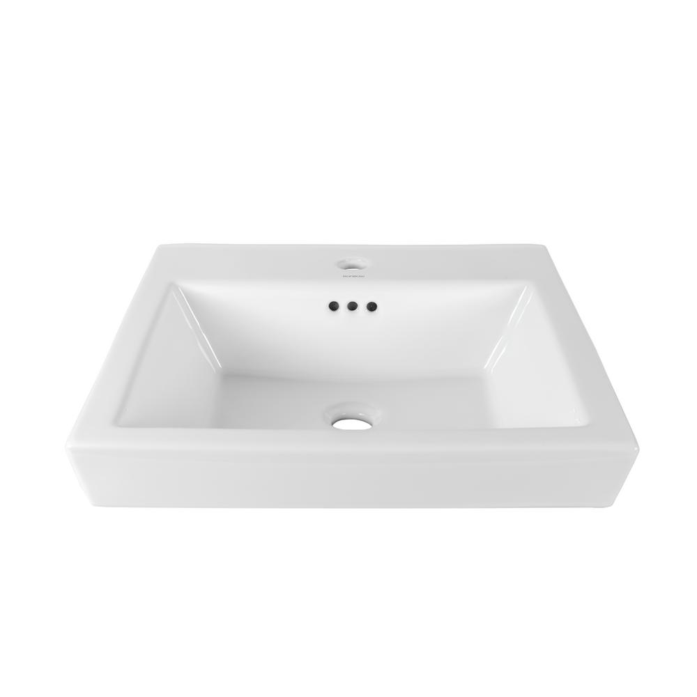 Ronbow Essentials Square Tapered Self Rimming Ceramic Vessel Sink In White