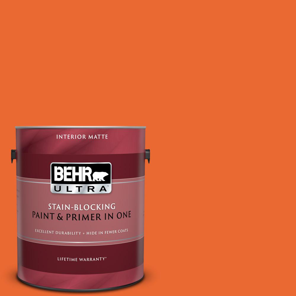 Behr Ultra 1 Gal 220b 7 Electric Orange Matte Interior Paint And Primer In One
