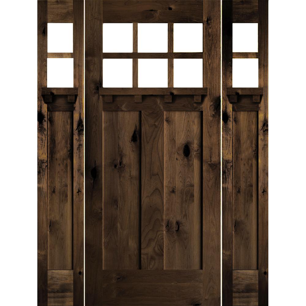 Krosswood Doors 64in X 80in Craftsman Alder Provincial Stain Right Hand 10 Lite Clear Wood With Ds Single Prehung Front Door Sidelites