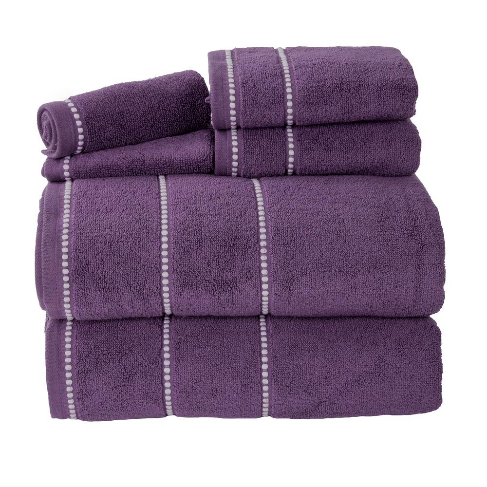 Zero Twist Quick Dry 6 Piece Eggplant Solid Cotton Bath Towel Set Zero Twist Quick Dry 6 Piece Eggplant Solid Cotton Bath Towel Set