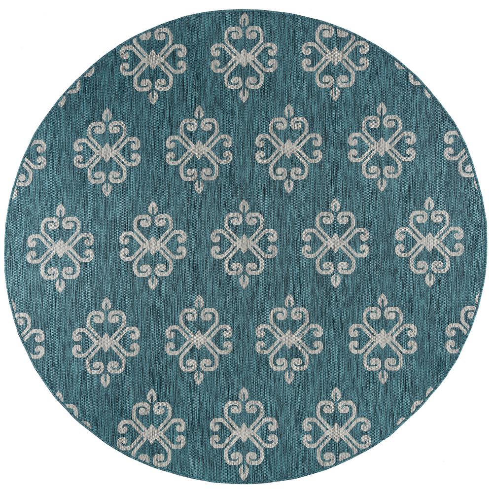 Tayse Rugs Veranda Teal 7 ft. 10 in. x 7 ft. 10 in. Indoor/Outdoor Round Area RugVND1515 8RND
