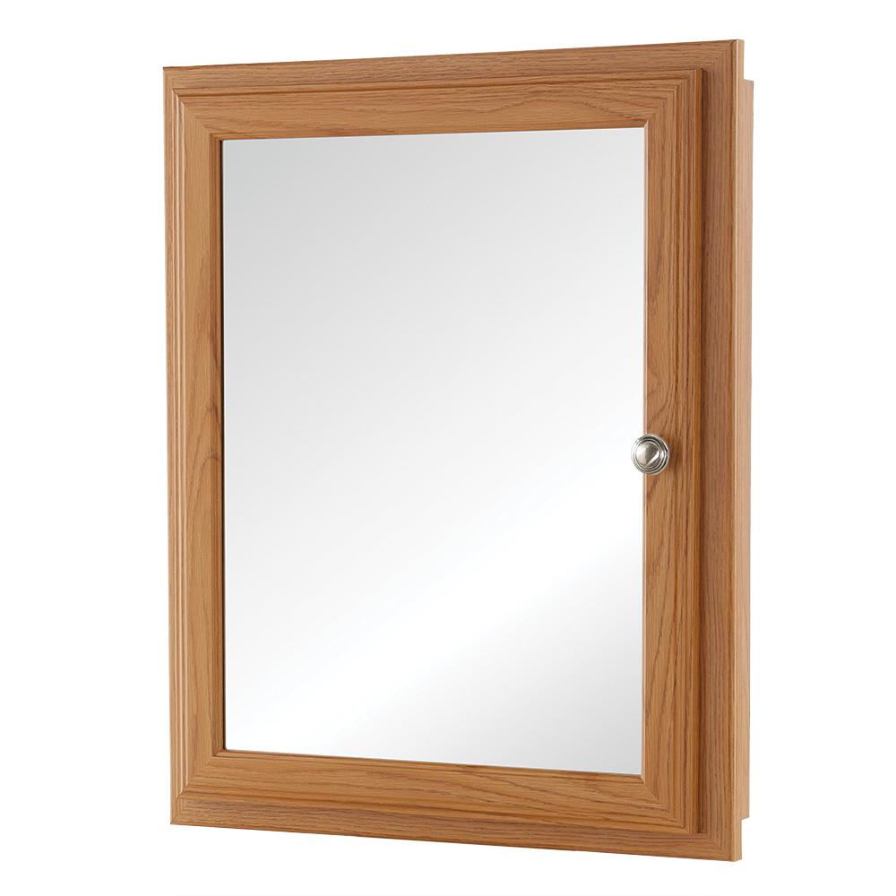 Glacier Bay 20 3 4 In W X 25 3 4 In H X 4 3 4 In D Framed Recessed Or Surface Mount Swing Door Bathroom Medicine Cabinet In Oak S2126 Oa R The Home Depot