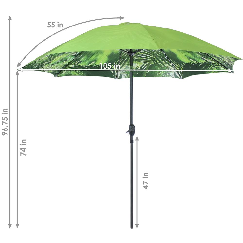 Sunnydaze Decor 8 Ft Inside Out Market Push Button Tilt And Crank Patio Umbrella In Green Tropical Leaf Design Ecg 659 The Home Depot