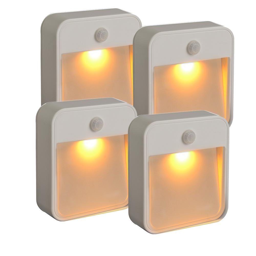 Night Lights Light Bulbs The Home Depot 20 Lumen Stick Anywhere Amber Led Light 4 Pack