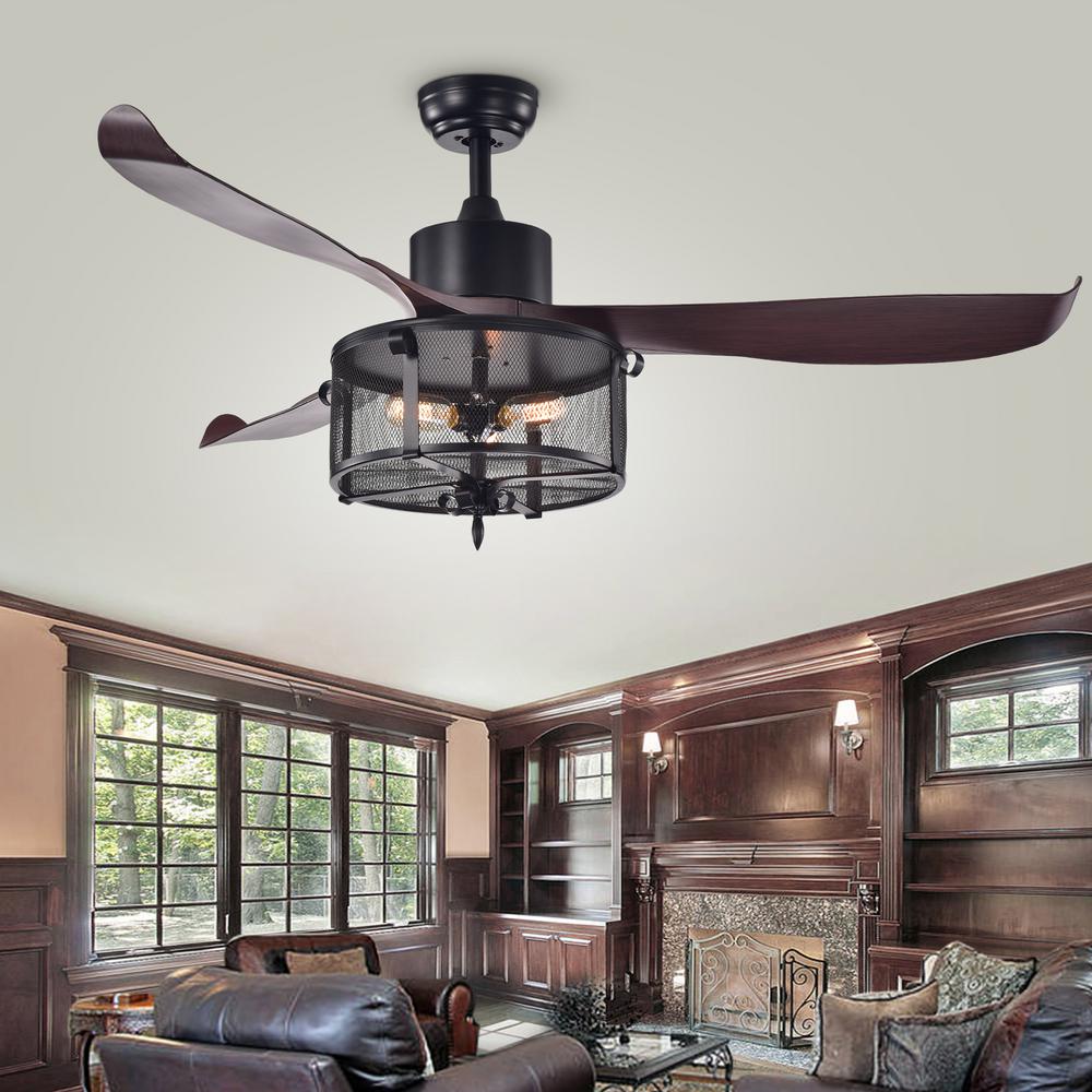 Warehouse Of Tiffany Faegan 55 In Indoor Matte Black Remote Controlled Ceiling Fan With Light Kit