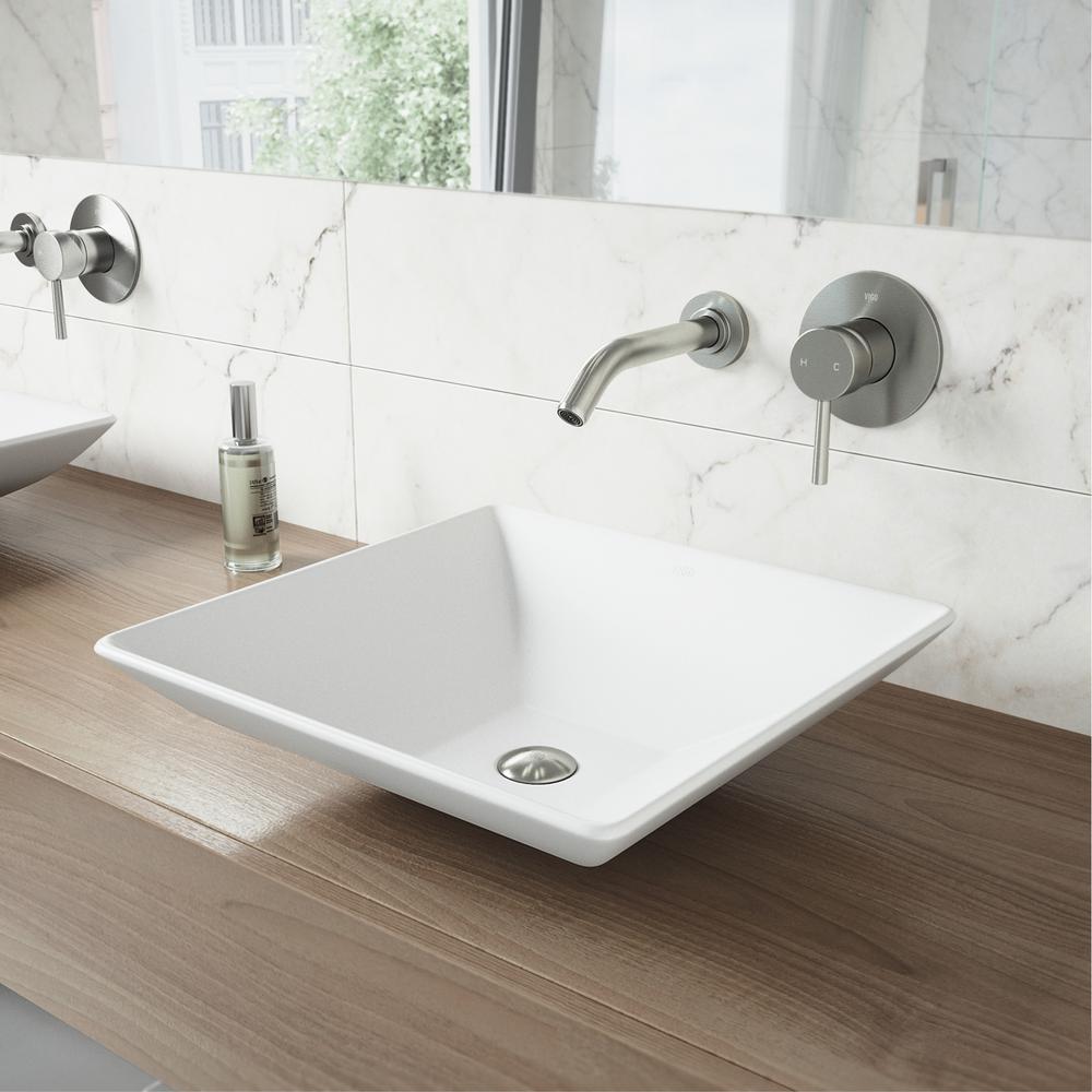 Vigo Marigold White Matte Stone Vessel Bathroom Sink And Titus