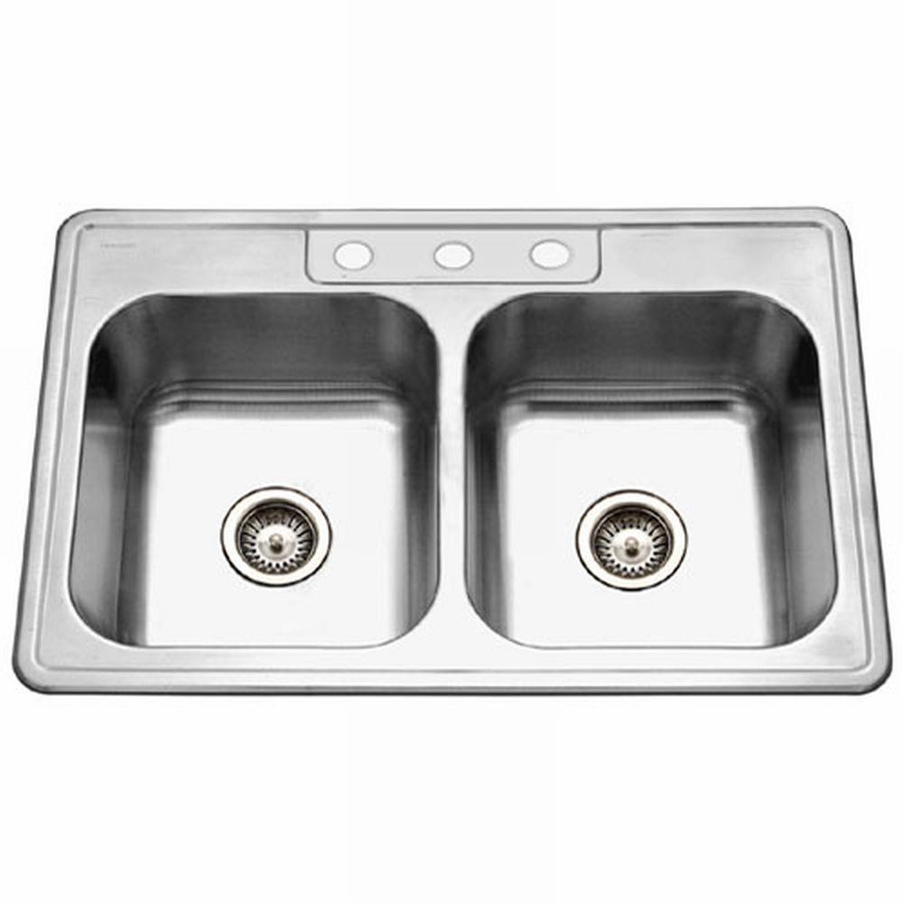 Clearance Kitchen Sinks The Home Depot Glowtone Series Drop In Stainless Steel 33 3 Hole Double Bowl Kitchen