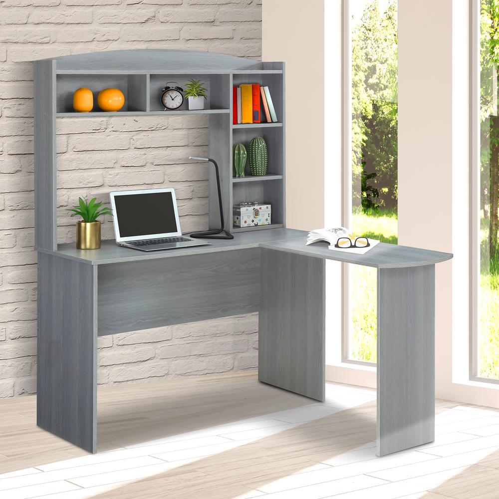 Techni Mobili Modern Grey L Shaped Desk With Hutch Rta 8410 Gry