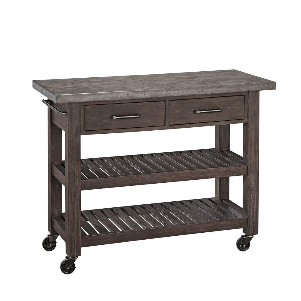 Grey Concrate Table Island home styles concrete chic brown kitchen cart with concrete top 5134 95 the home depot