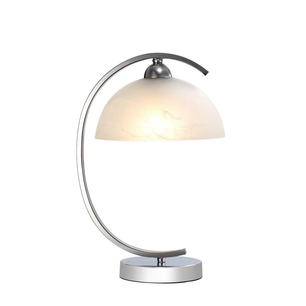 Normande Lighting 15 in. Chrome Table Lamp with Frosted Glass ShadeHS3