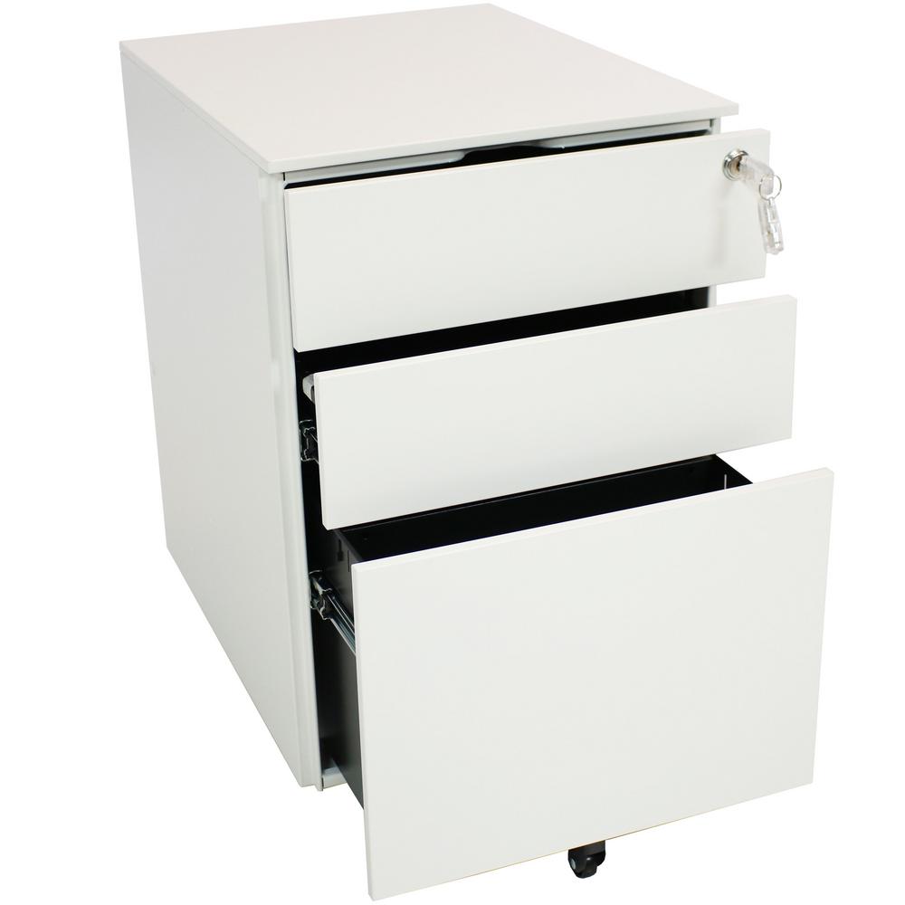 Casl Brands Rolling White File Cabinet With Lock And Red Cushion