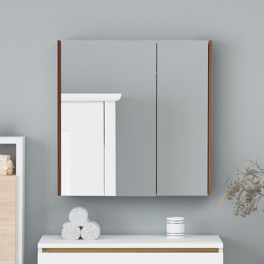 Casainc 28 In X 30 In Surface Mount Medicine Cabinet In 2 Door Brown With 2 Shelves And Mirror Wfbmc2830bre The Home Depot