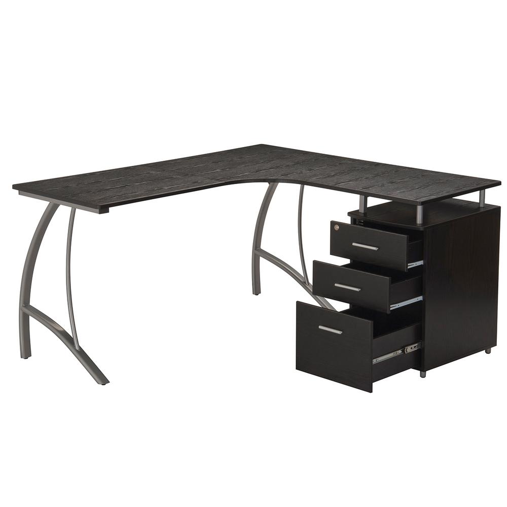 Techni Mobili Espresso Modern L Shaped Computer Desk With