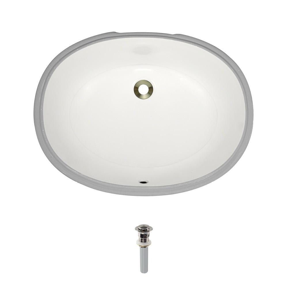 Rene By Elkay Undermount Porcelain Bathroom Sink in White with PopUp Drain in Brushed NickelR2