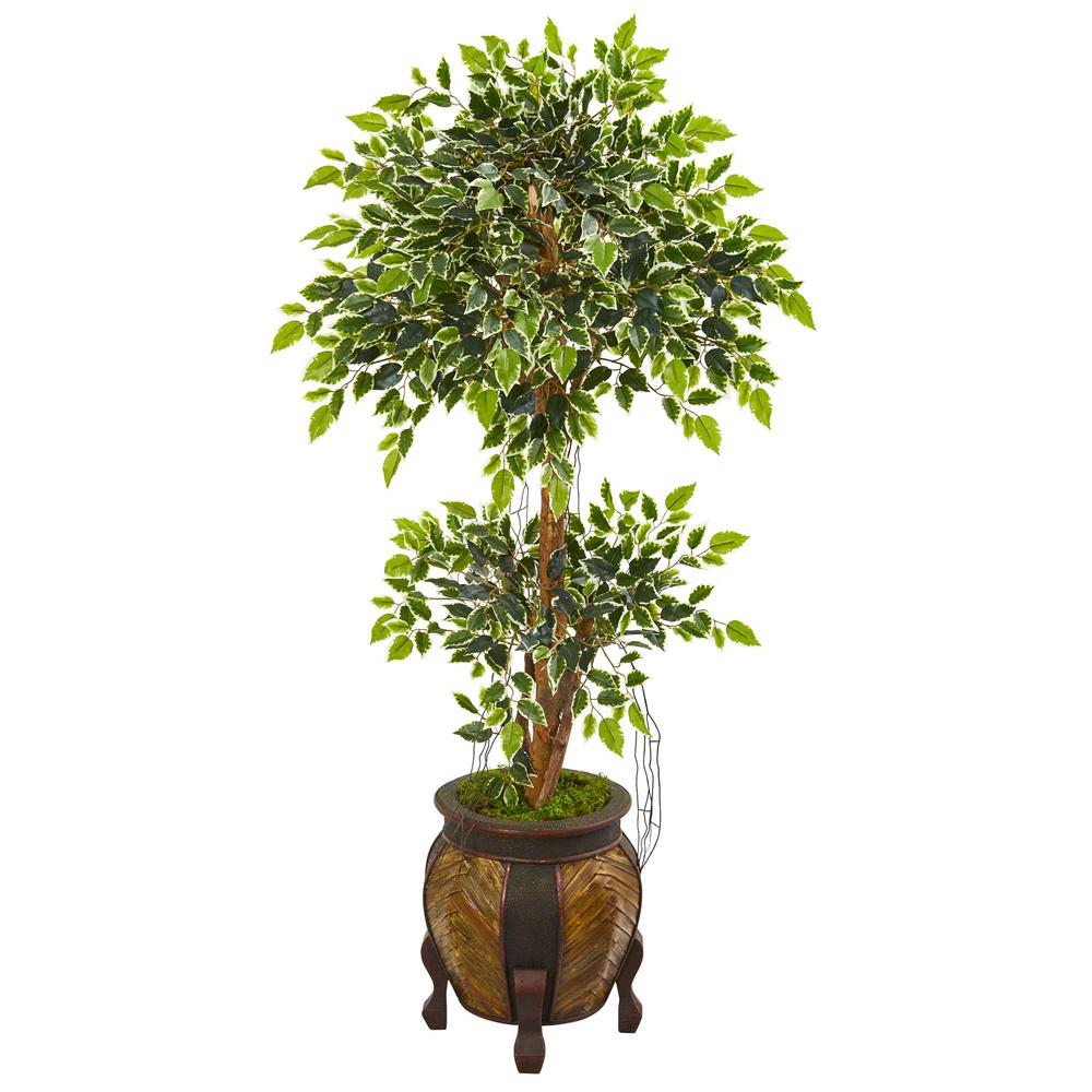 Nearly Natural Indoor 59 in. Variegated Ficus Artificial Tree in
