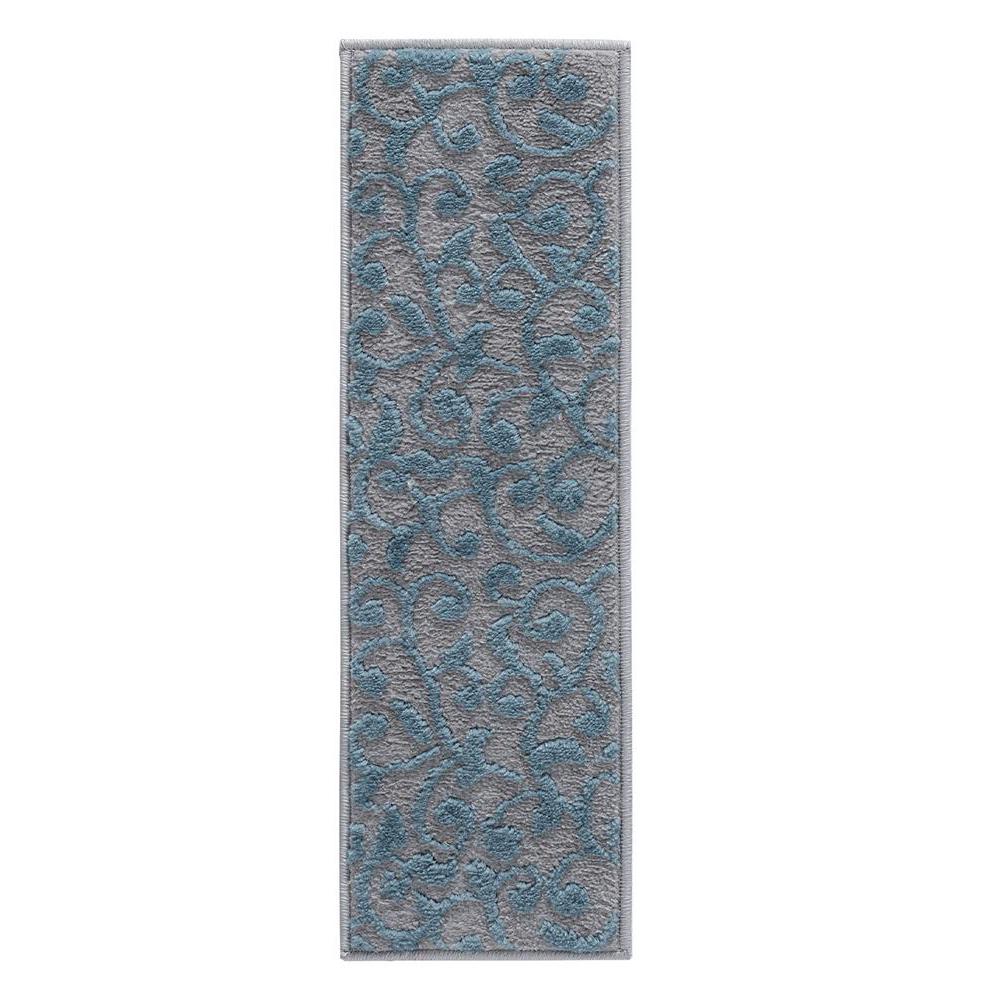 SUSSEXHOME Leaves Collection Teal 9 in. x 28 in. Polypropylene Stair